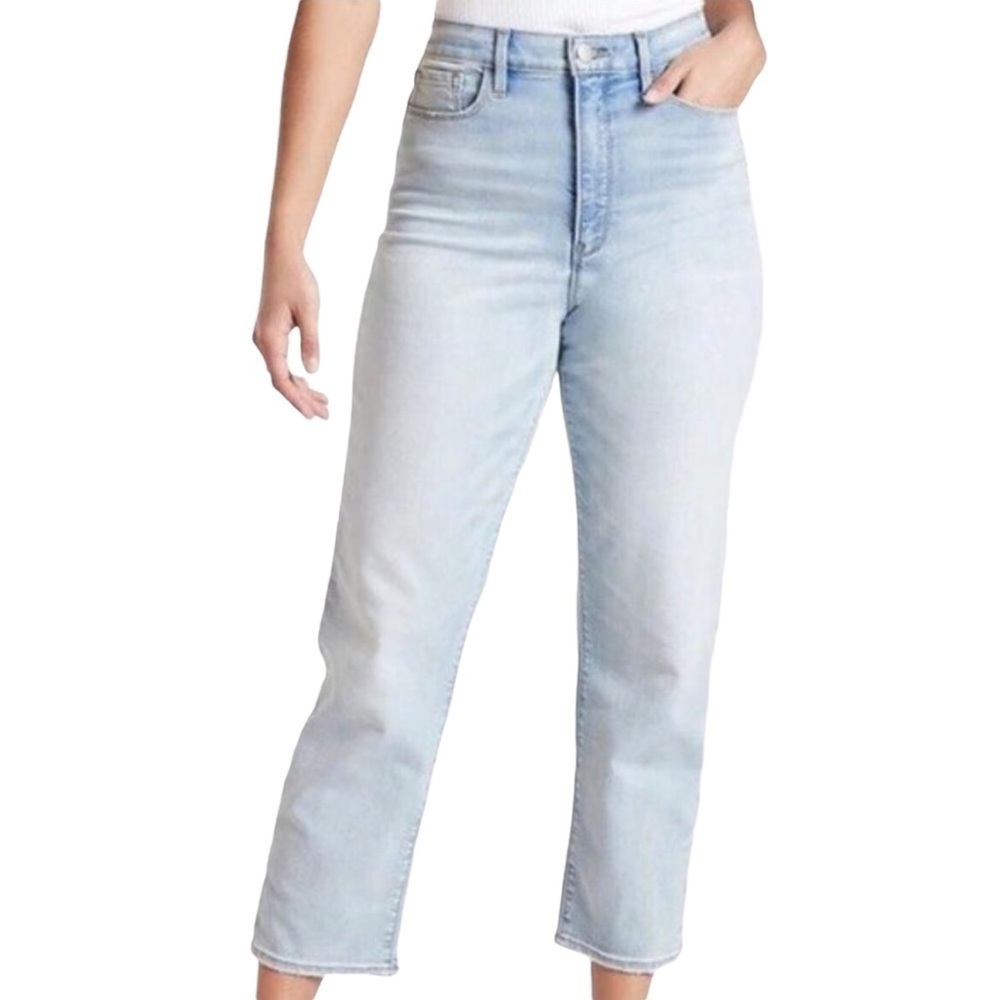 Athleta Sculptek Straight Leg Ankle Jeans Size 0 Light Wash Raw Hem Style 53540